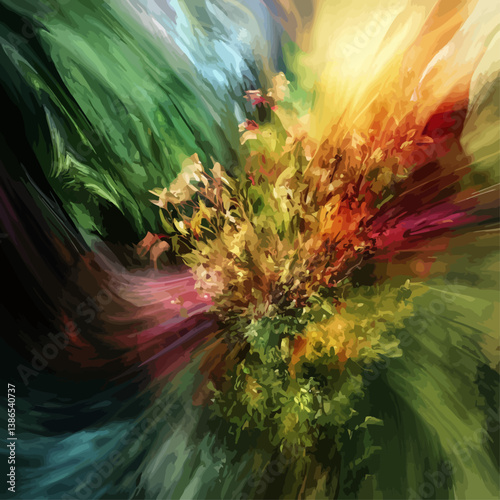 Abstract Floral Burst with Dynamic Motion and Vibrant Colors