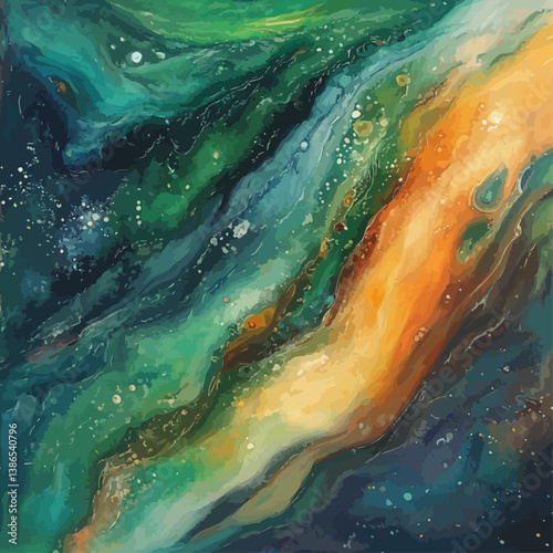 Abstract Emerald and Gold Fluid Art Painting
