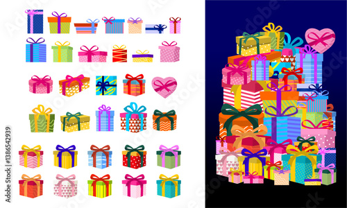 Big set icon gift birthday. Gift box icon set. Flat style. Vector eps