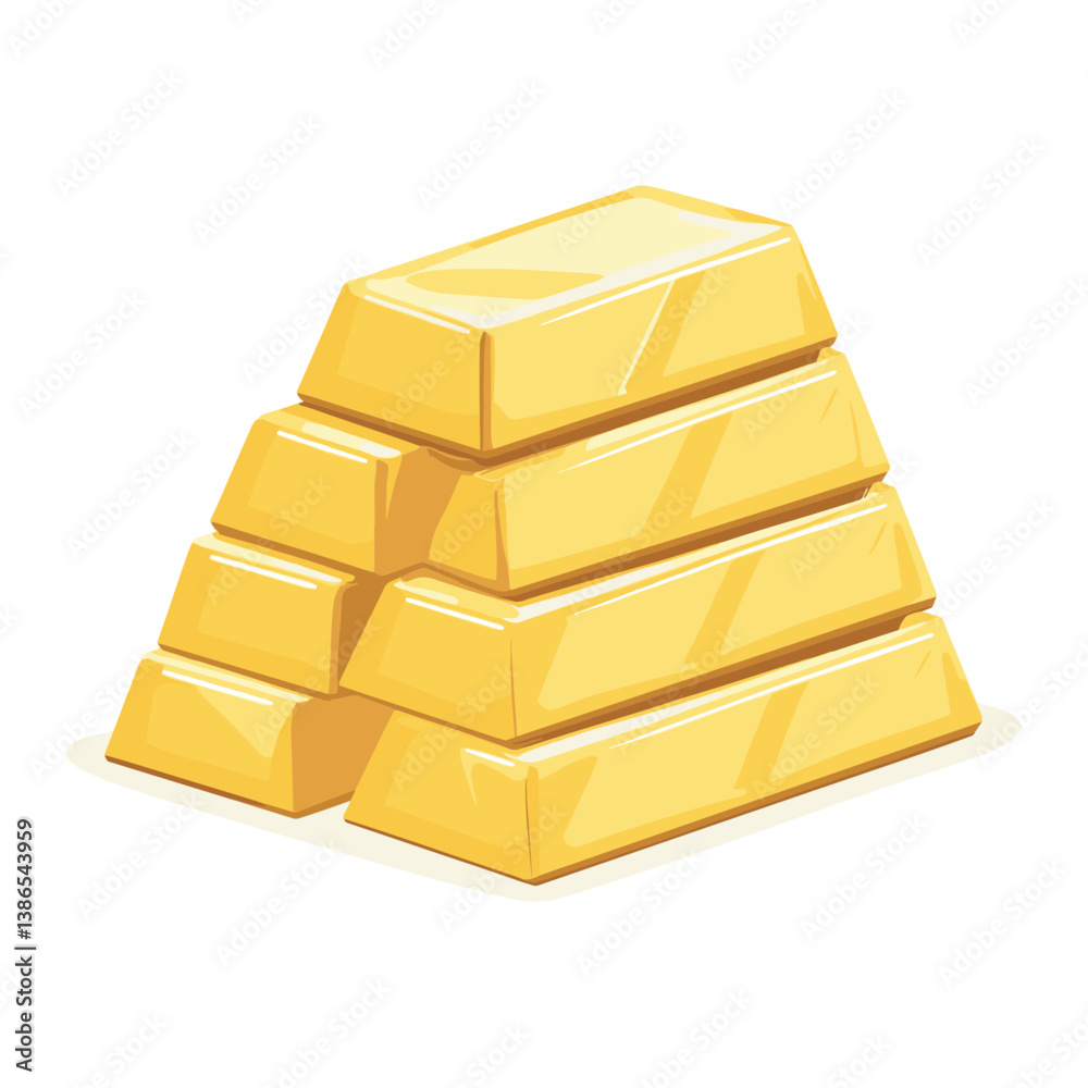 Isometric Illustration of Stacked Gold Bars on White Background Isometric Illustration of Stacked Gold Bars on White Background