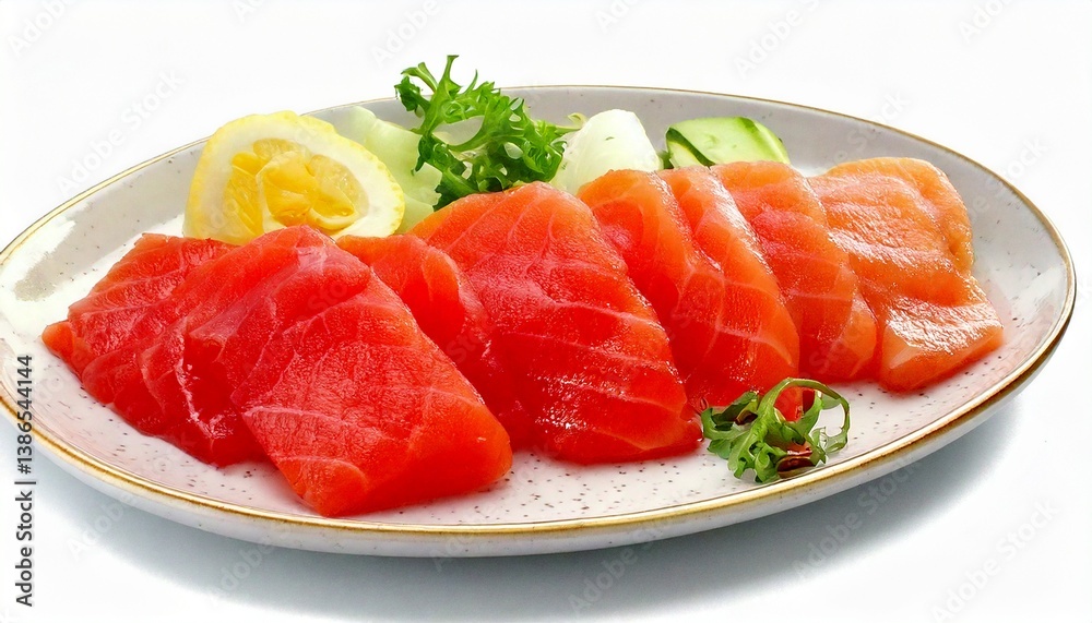 Fresh tuna fish fillet steak with some vegetables on a plate Fresh tuna fish fillet steak with some vegetables on a plate