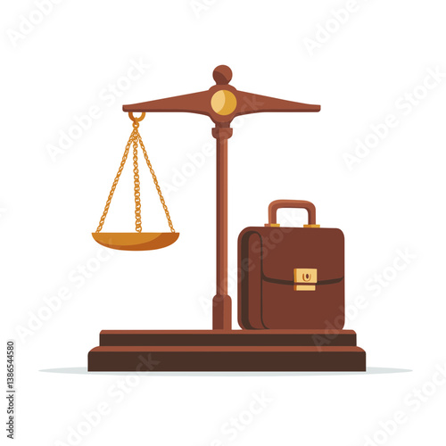 Brown Wooden Scales of Justice with Brown Briefcase