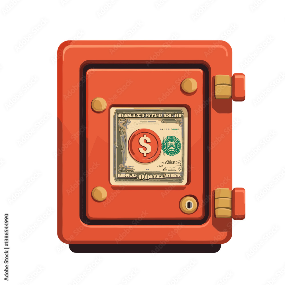Fototapeta premium Red Digital Safe with Dollar Bill Illustration