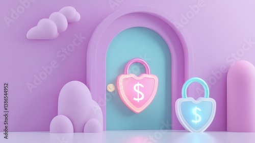 Secure financial access with colorful locks in a modern digital room