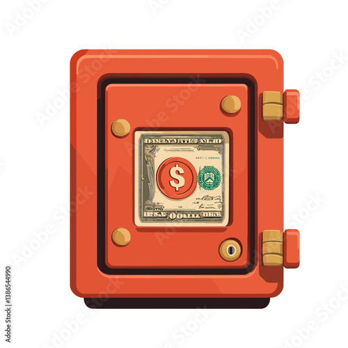 Red Digital Safe with Dollar Bill Illustration