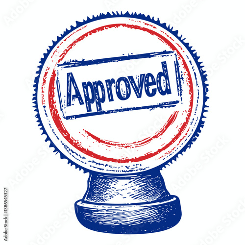 Approved Stamp Seal: Vintage Blue Red Grunge Design