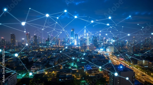 Wallpaper Mural City network at night, connecting skyscrapers Torontodigital.ca