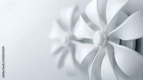 Close-Up of Two White Propeller Fans on a Light Grey Background