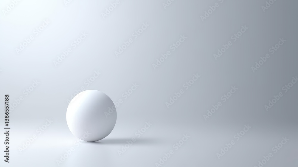 A plain white ball rests on a light gray surface against a lighter gray backdrop. A plain white ball rests on a light gray surface against a lighter gray backdrop.
