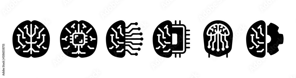 AI Brain Glyph Icons Set for Neural Network Chip and Technology AI Brain Glyph Icons Set for Neural Network Chip and Technology