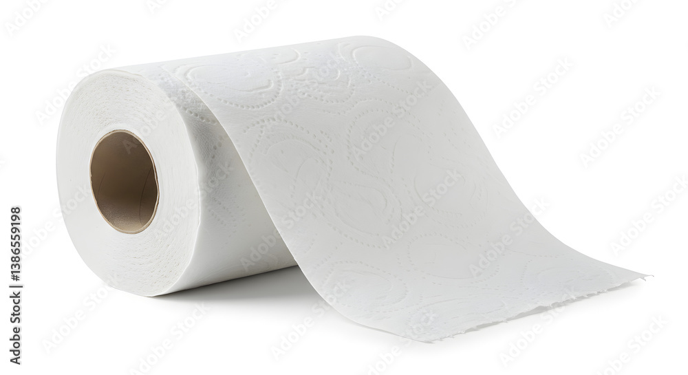 Fototapeta premium Close Up of White Toilet Paper Roll on White Background Bathroom Essential