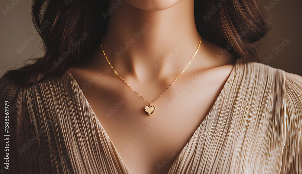 Heart Pendant's Gentle Embrace: Delicate gold chain graces the neck, suspending a heart-shaped pendant, capturing the essence of elegance and refined style. Heart Pendant's Gentle Embrace: Delicate gold chain graces the neck, suspending a heart-shaped pendant, capturing the essence of elegance and refined style.