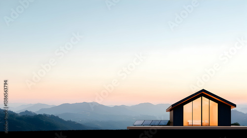 Modern Mountaintop House at Sunset