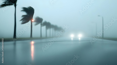Palm Trees Bending in Strong Winds During a Coastal Storm