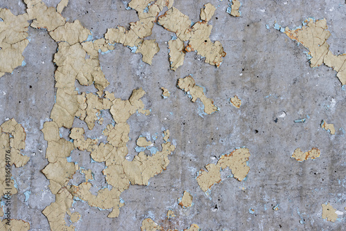 Obraz na płótnie Peeling paint on the wall. Old concrete wall with cracked flaking paint. Weathered rough painted surface with patterns of cracks and peeling. High resolution texture for background and design. Closeup w salonie