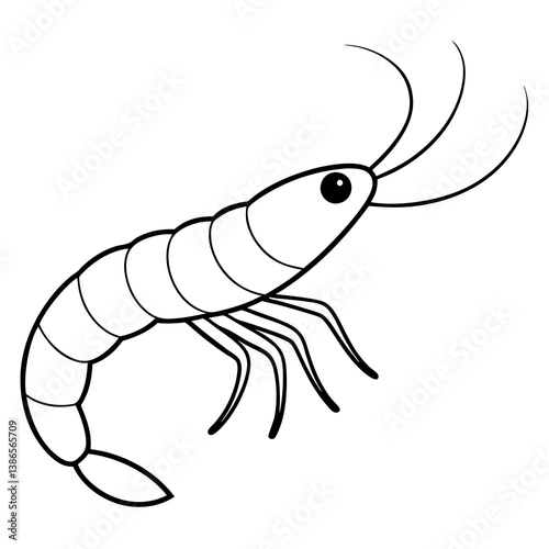 A single shrimp with a body and long antennae