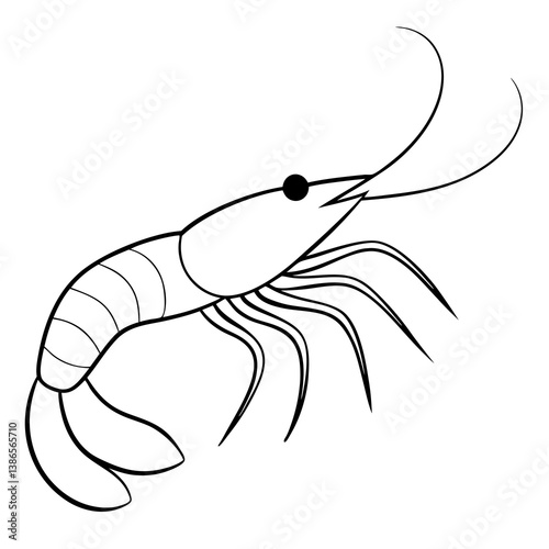 A single shrimp with a body and long antennae