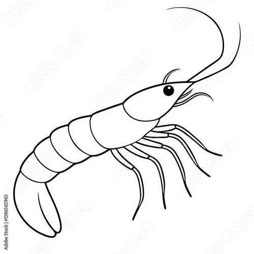 A single shrimp with a body and long antennae
