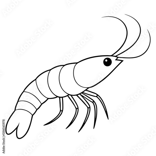 A single shrimp with a body and long antennae