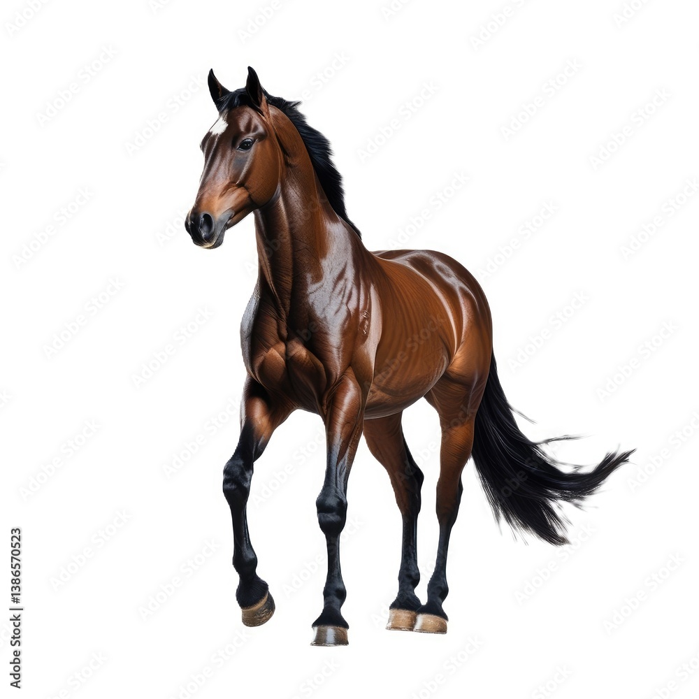 Obraz premium Bay stallion rearing - isolated on a white background