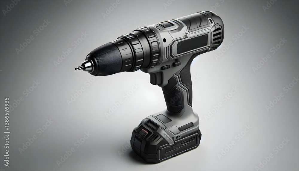 Fototapeta premium Modern power drill featuring ergonomic shape and gray body design without visible logo
