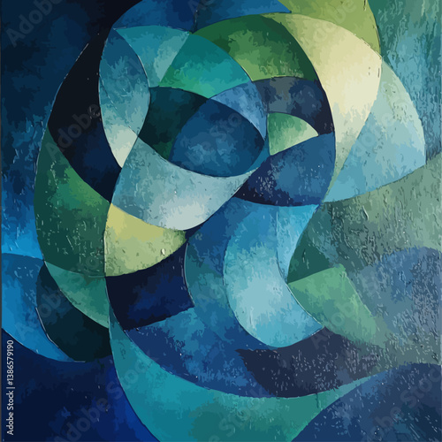 Abstract Ocean Waves, Blue and Green Geometric Painting