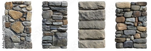 Various collection of stone wall isolated on transparent background