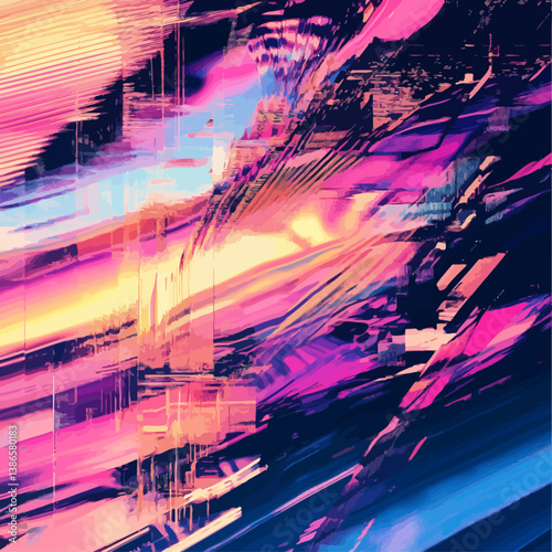 Cyberpunk dreamscape: abstract digital art in vivid color