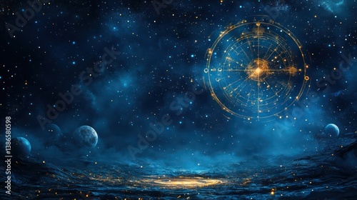 Celestial compass guiding cosmic journey; nebula backdrop, fantasy art