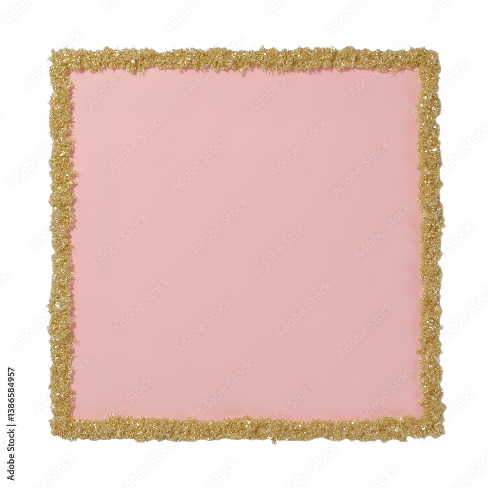 Fototapeta premium Pink Square with Gold Tinsel Border - transparent background