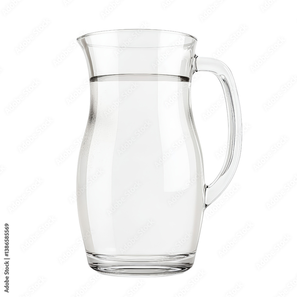 Clear pitcher of water on a marble countertop reflecting light creating a calm and refreshing atmosphere isolated on transparent background.. Clear pitcher of water on a marble countertop reflecting light creating a calm and refreshing atmosphere isolated on transparent background..