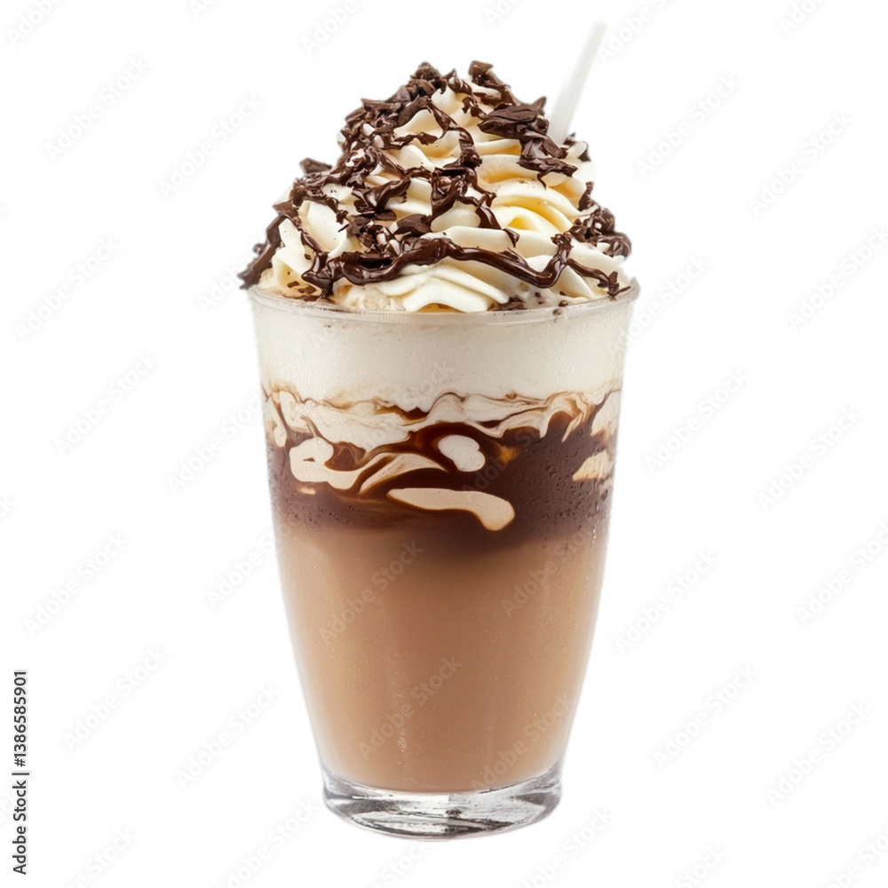 Delicious iced coffee drink with whipped cream and chocolate drizzle cafe on transparent background Delicious iced coffee drink with whipped cream and chocolate drizzle cafe on transparent background
