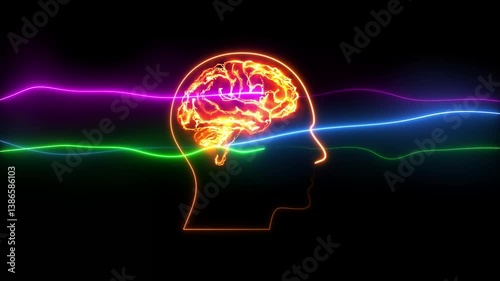 Light waves are being introduced into the human brain from outside. Futuristic Human Brain Concept