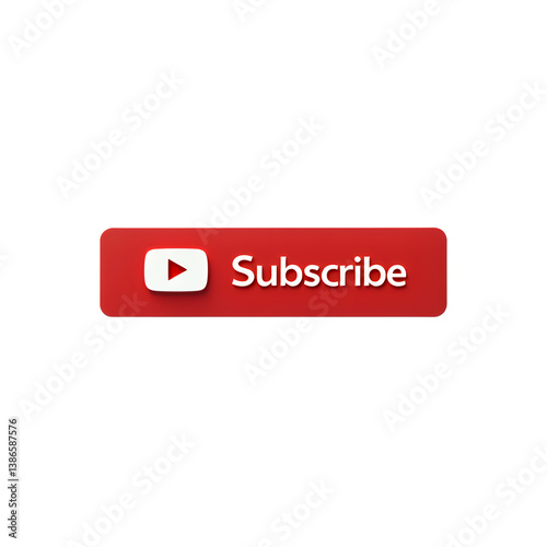 Red Subscribe Button, White Play Icon, Transparent Background.