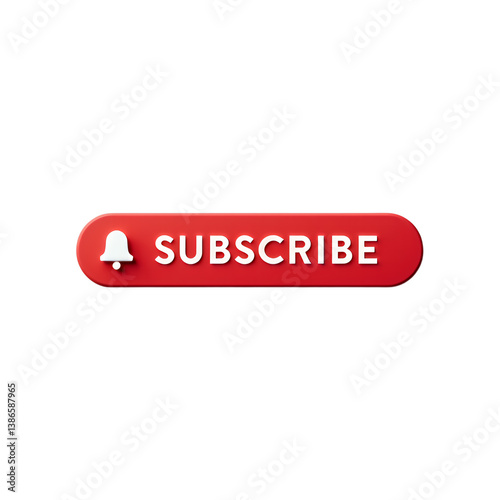 Red Subscribe Button with Bell Icon, Transparent Background.