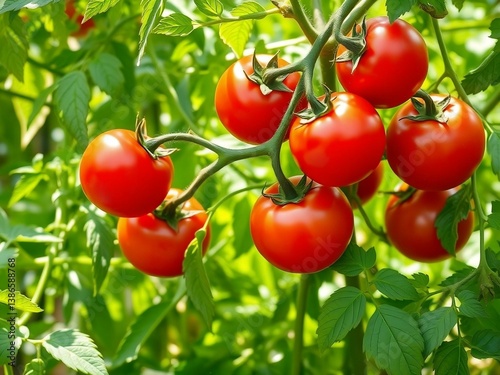 Vibrant Red Tomatoes on Vine in Lush Garden - Fresh Harvest