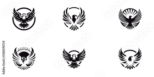 Powerful Eagle Design Set. Black and White Eagle. Clean Eagle Illustration Set. Wings of Freedom.
