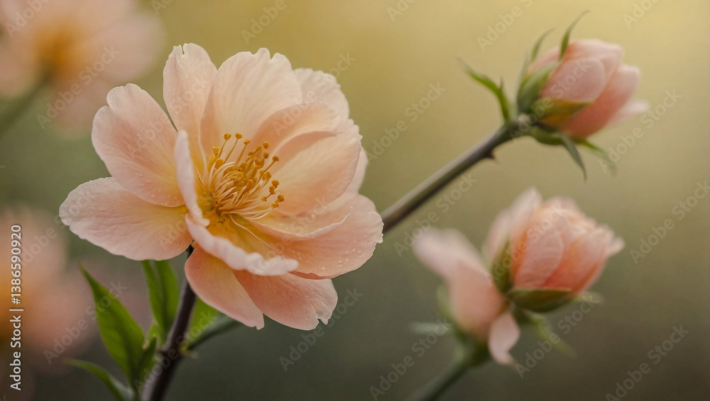 Delicate peach flower with soft yellow backdrop. Delicate peach flower with soft yellow backdrop.