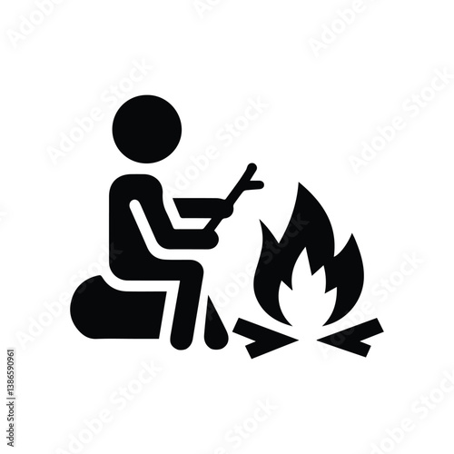 icon man sitting by fire, stickman isolated human silhouette, sticks figure