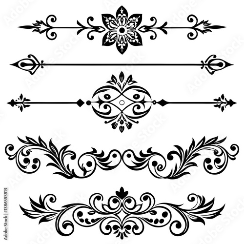 A variety of designs including floral elements, arrows, geometric