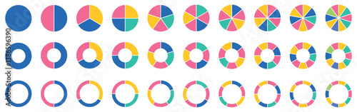 Pie charts diagrams. Different color circles isolated. Infographic element round shape. Vector eps 10