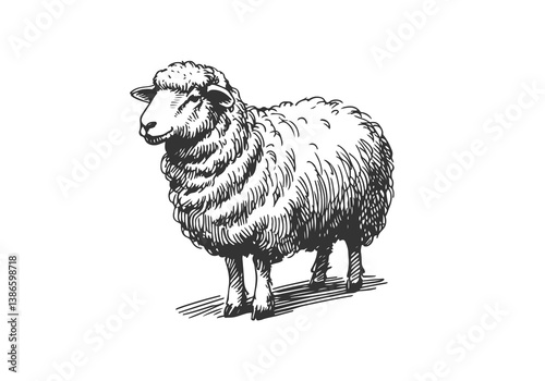 Merino Sheep hand drawn sketch vector illustration