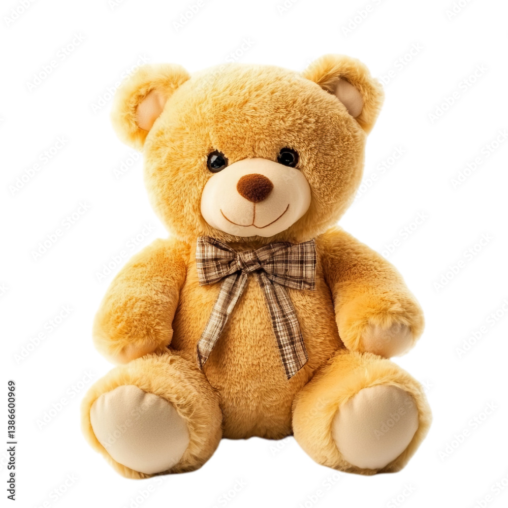 Obraz premium Adorable brown teddy bear plush toy sitting isolated on kid cute soft play on transparent background
