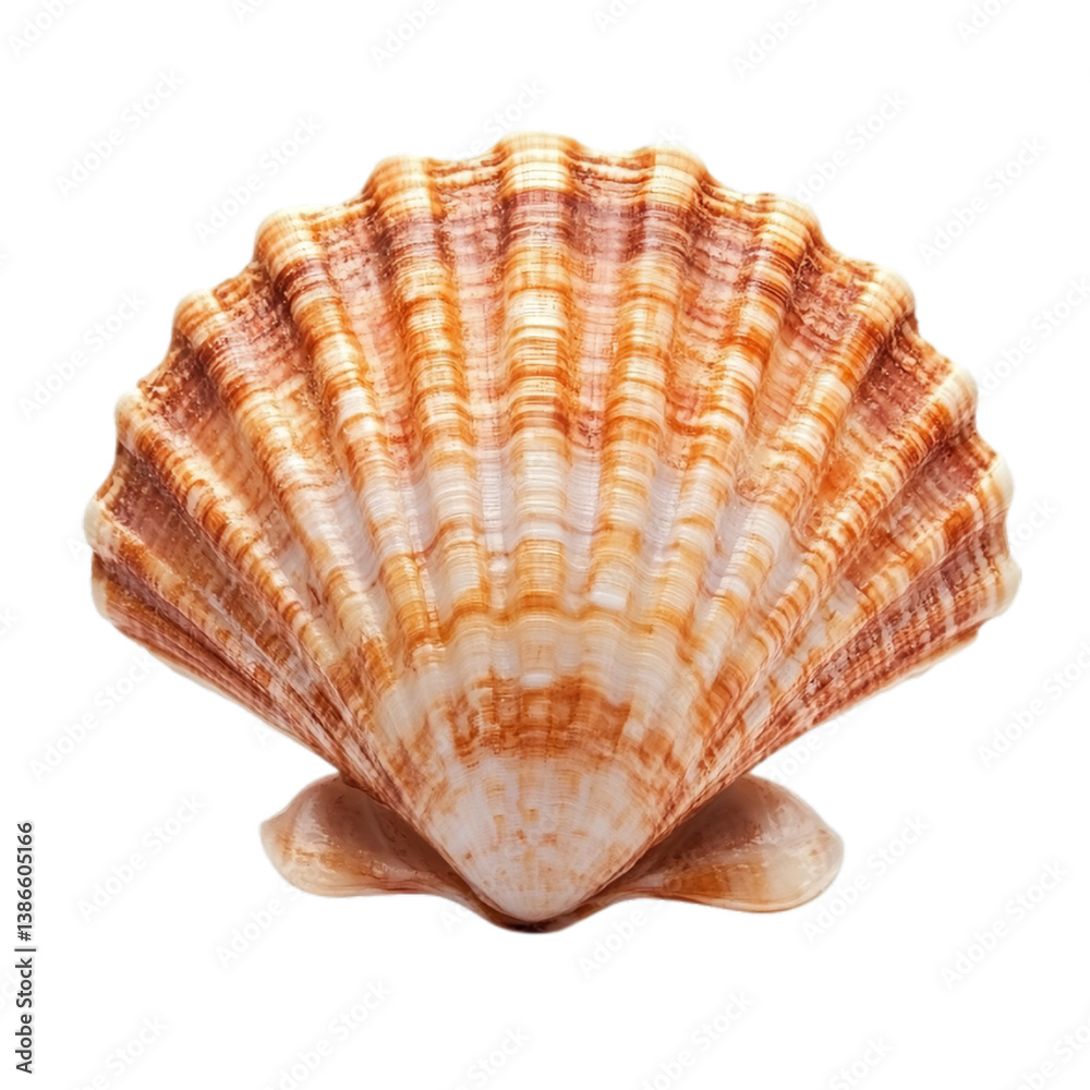Striped scallop shell ocean seashell beach summer nature brown white macro on transparent background Striped scallop shell ocean seashell beach summer nature brown white macro on transparent background