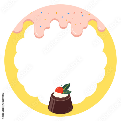 Frame illustration. Frame illustration design made of sweet melted chocolate and pretty and delicious desserts. Vector illustration.