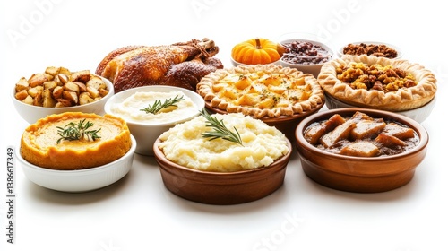 Cozy Thanksgiving Spread with Mashed Potatoes, Turkey, and Pumpkin Pie