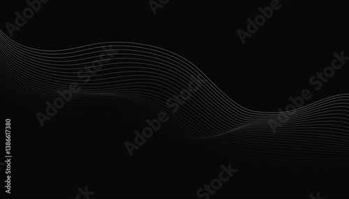Top view circular line abstraction with fluid motion on dark background