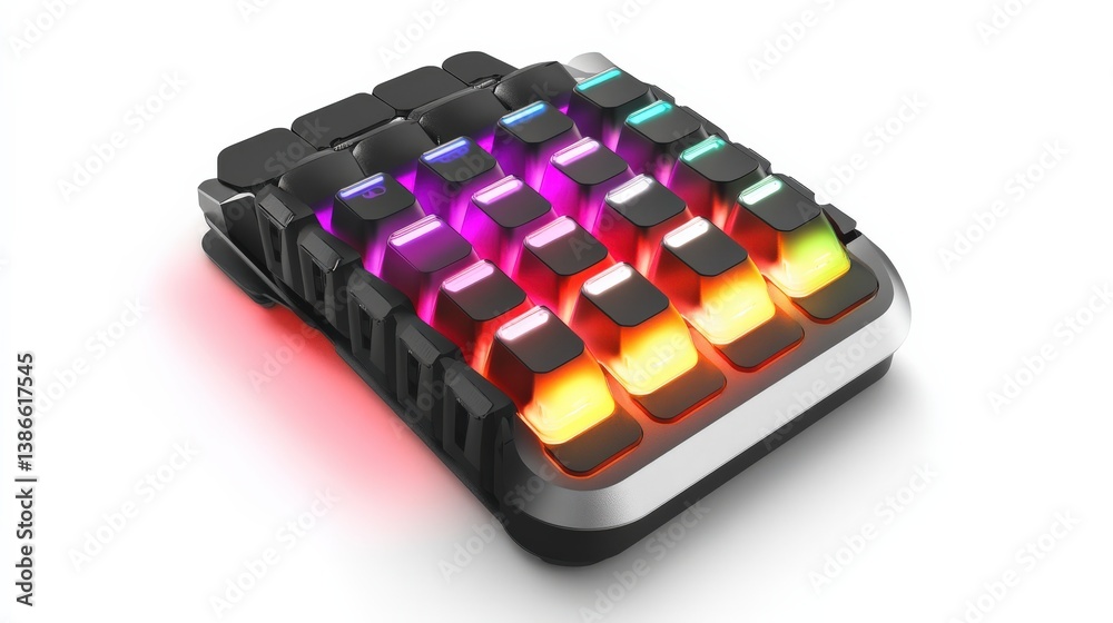 Close-up of a Futuristic Gaming Keyboard with Multicolored Lighting Effects Close-up of a Futuristic Gaming Keyboard with Multicolored Lighting Effects