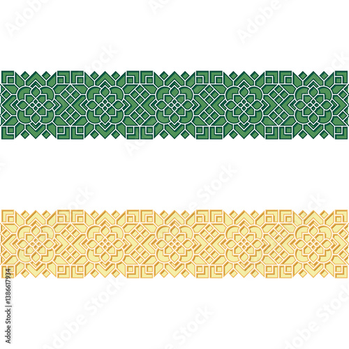 Oriental Geometric Mandala Ornament Flat Silhouette with Stroke Border