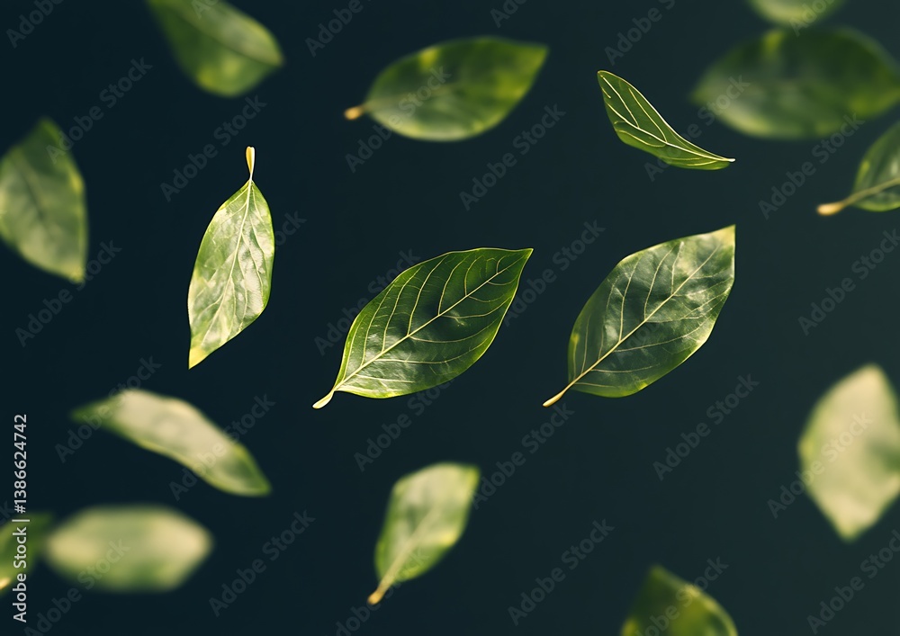 Floating leaves against dark background